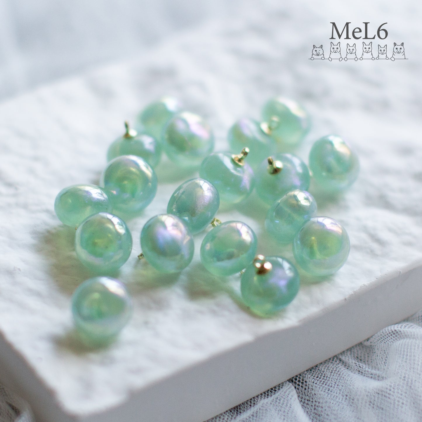 *6個* オーロラグリーン ビーズ Aurora Green Beads PS-0001