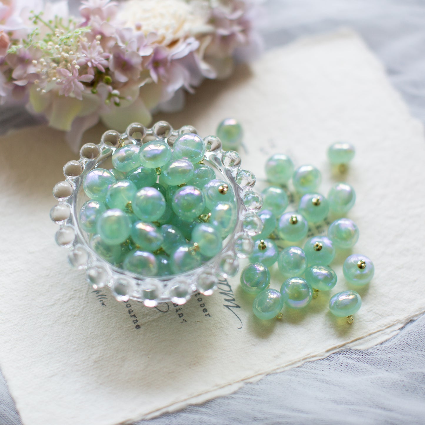*6個* オーロラグリーン ビーズ Aurora Green Beads PS-0001