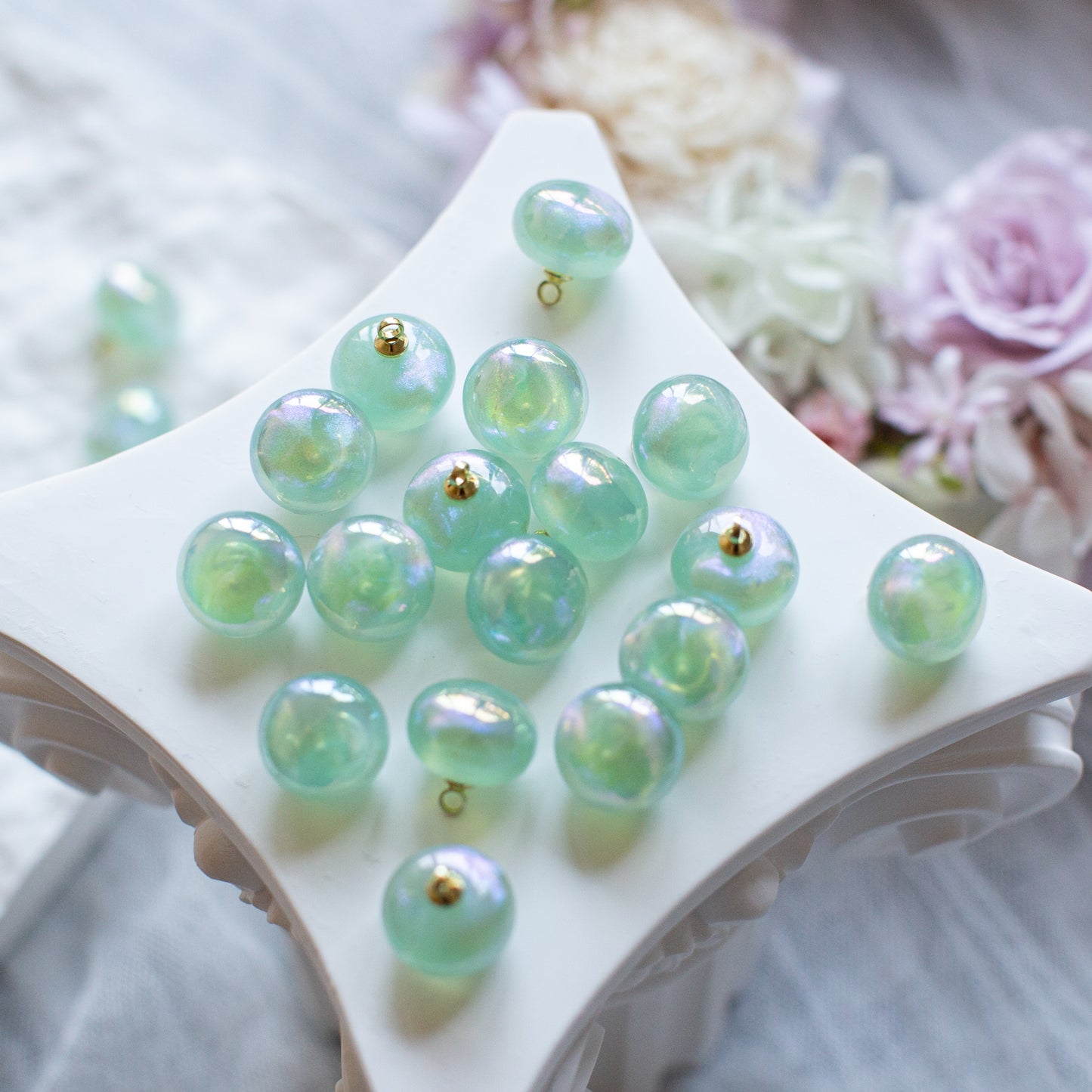 *6個* オーロラグリーン ビーズ Aurora Green Beads PS-0001