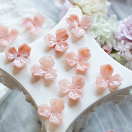 *6個* 樹脂フラワービーズ ミルクピンク フラワーチャーム フラワーカボション PS-0057