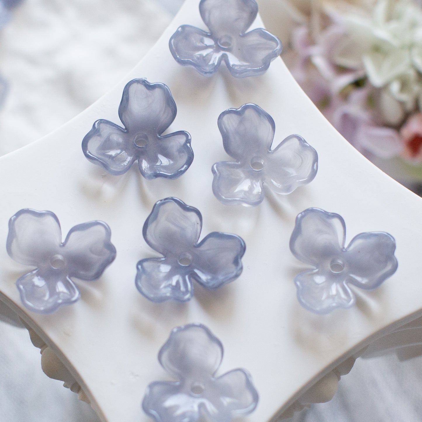 *6個* 樹脂フラワービーズ ペールパープル  フラワーチャーム フラワーカボション PS-0062
