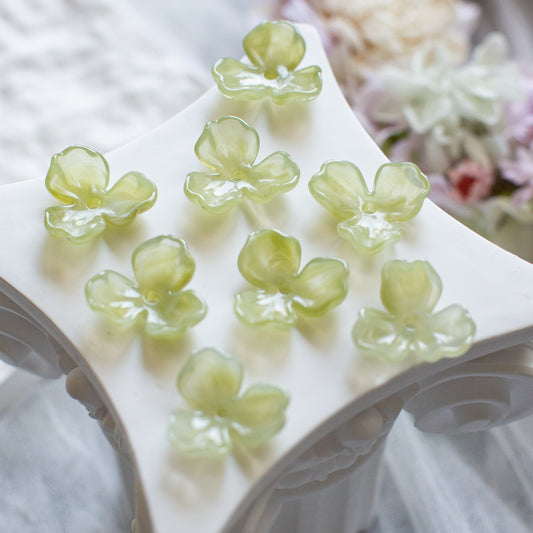 *6個* 樹脂フラワービーズ ペールグリーン フラワーチャーム フラワーカボション PS-0063
