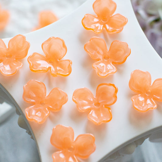 *6個* 樹脂フラワービーズ オレンジ  フラワーチャーム フラワーカボション PS-0060