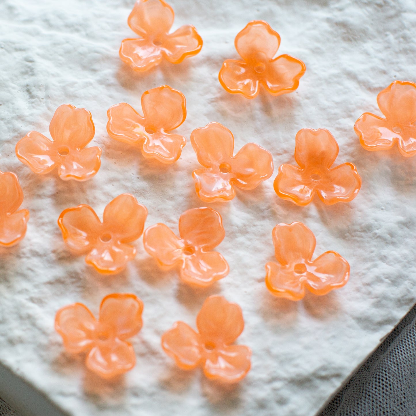 *6個* 樹脂フラワービーズ オレンジ  フラワーチャーム フラワーカボション PS-0060