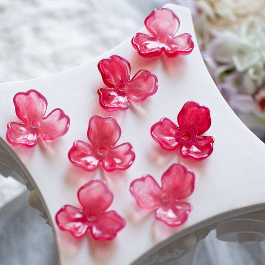 *6個* 樹脂フラワービーズ フーシャピンク  フラワーチャーム フラワーカボション PS-0061