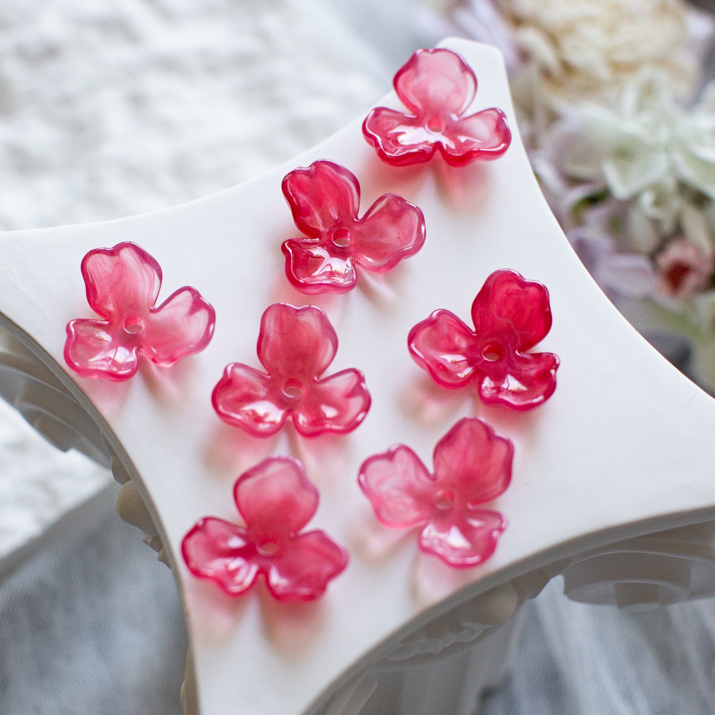 *6個* 樹脂フラワービーズ フーシャピンク  フラワーチャーム フラワーカボション PS-0061