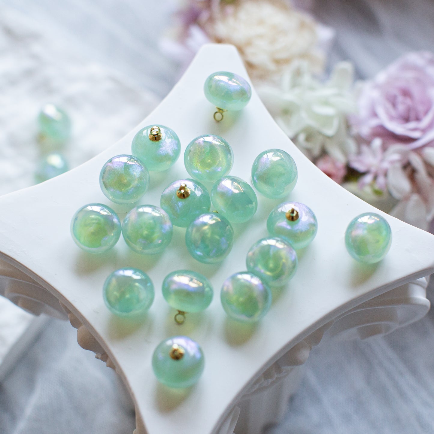 ＊６個＊　オーロラグリーン　ビーズ　Aurora Green Beads PS-0001